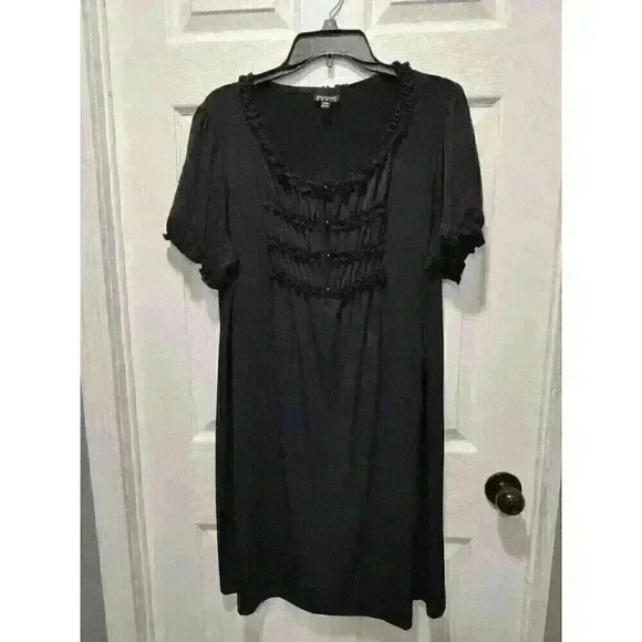 EnFocus Dress Womens Size 18W Ruffle Short Sleeve Polyester Blend Black Pullover - Picture 1 of 10